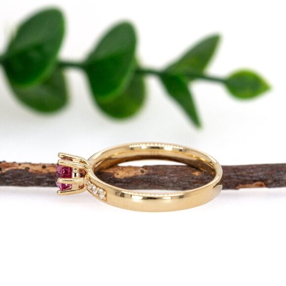 Madagascar Pink Spinel Ring in 14K Solid Gold with Natural Diamond Accents - Picture 6 of 8